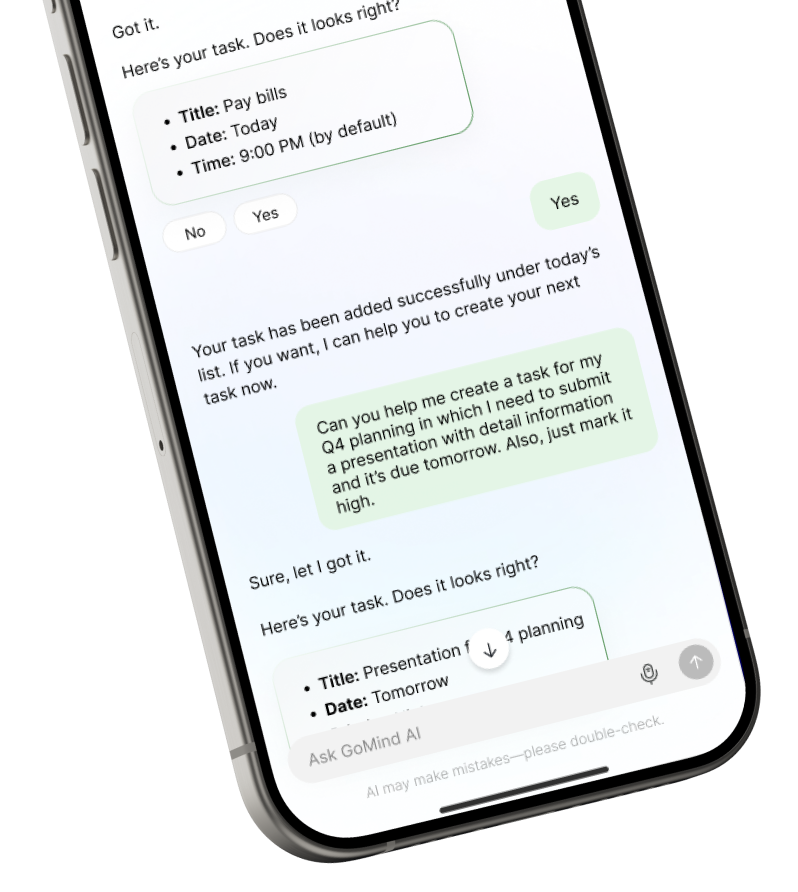 GoMind AI App Chat Interface